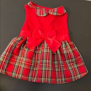 Red Plaid Dog Dress with Bow
